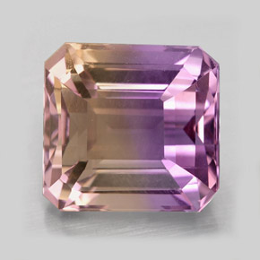 Ametrino bicolor natural 5,69ct, corte esmeralda, VVS