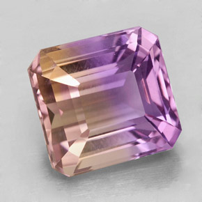 Ametrino bicolor natural 5,69ct, corte esmeralda, VVS