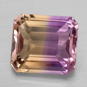 Ametrino bicolor natural 4,28ct, corte esmeralda, VVS