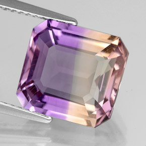 Ametrino bicolor natural 5,42ct, corte esmeralda, VVS