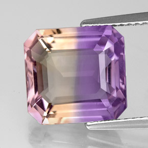 Ametrino bicolor natural 5,42ct, corte esmeralda, VVS