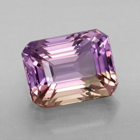 Ametrino bicolor natural 3,23ct, corte esmeralda, VVS