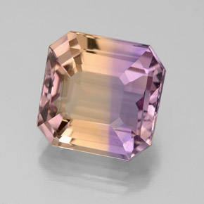 Ametrino bicolor natural 4,65ct, corte esmeralda, VVS