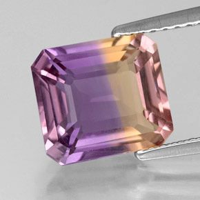 Ametrino bicolor natural 2,96ct, corte esmeralda, VVS