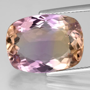 Ametrino bicolor natural 8,76ct, almofada cortada, VVS