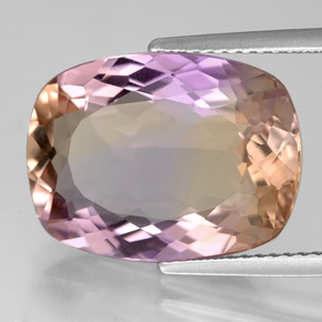 Ametrino bicolor natural 8,76ct, almofada cortada, VVS