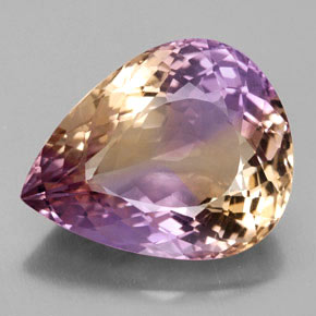 Ametrino bicolor natural 15,10ct, formato de pêra, VVS
