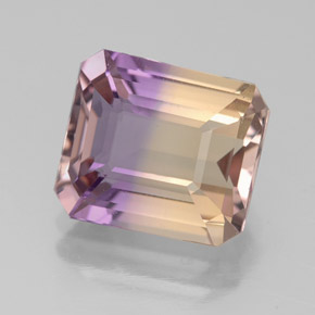 Ametrino bicolor natural 3,45ct, corte esmeralda, VVS-VS