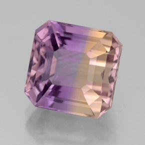 Ametrino bicolor natural 5,43ct, corte esmeralda, VVS-VS