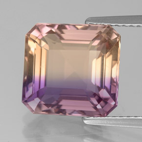 Ametrino bicolor natural 5,61ct, corte esmeralda, VVS