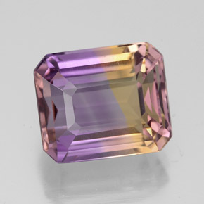 Ametrino bicolor natural 5,30ct, corte esmeralda, VVS-VS