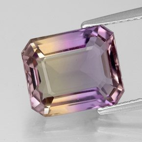 Ametrino bicolor natural 4,60ct, corte esmeralda, VVS-VS