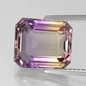 Ametrino bicolor natural 4,60ct, corte esmeralda, VVS-VS