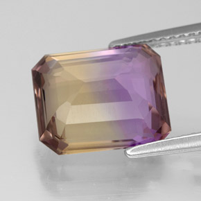Ametrino bicolor natural 4,60ct, corte esmeralda, VVS-VS