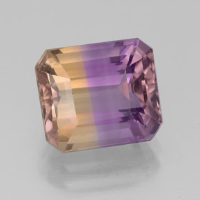 Ametrino bicolor natural 3,38ct, corte esmeralda, VS