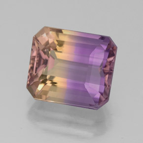 Ametrino bicolor natural 3,38ct, corte esmeralda, VS
