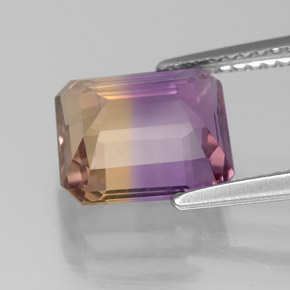 Ametrino bicolor natural 3,38ct, corte esmeralda, VS