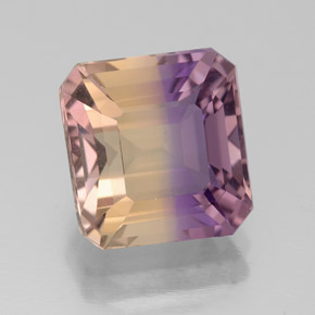 Ametrino bicolor natural 3,84ct, corte esmeralda, VVS-VS