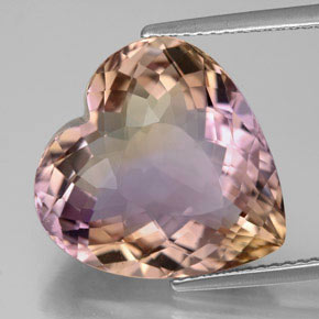 Ametrino bicolor natural 12,34ct, formato de coração, VS