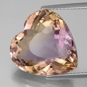 Ametrino bicolor natural 12,34ct, formato de coração, VS