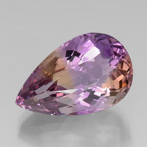 Ametrino bicolor natural 18,87ct, formato de pêra, VS