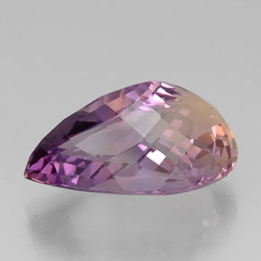 Ametrino bicolor natural 18,87ct, formato de pêra, VS