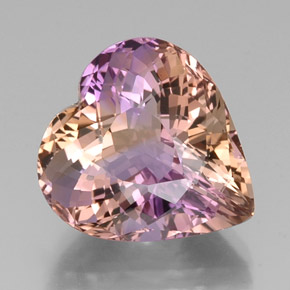 Ametrino bicolor natural 14,43ct, formato de coração, VVS