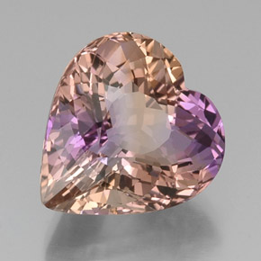Ametrino bicolor natural 14,43ct, formato de coração, VVS