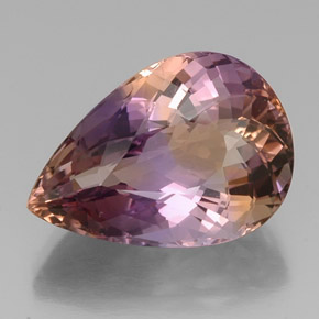 Ametrino bicolor natural 22,41ct, formato de pêra, VVS