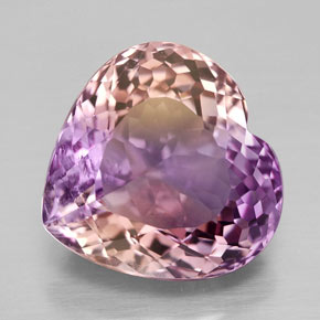 Ametrino bicolor natural 9,41ct, formato de coração, VS