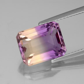 Ametrino bicolor natural 4,72ct, corte esmeralda, VS