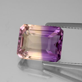 Ametrino bicolor natural 4,72ct, corte esmeralda, VS