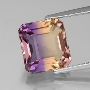 Ametrino bicolor natural 4,36ct, corte esmeralda, VS
