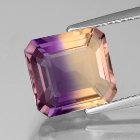 Ametrino bicolor natural 4,01ct, corte esmeralda, VS