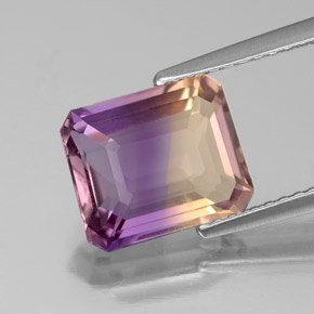Ametrino bicolor natural 2,76ct, corte esmeralda, VS