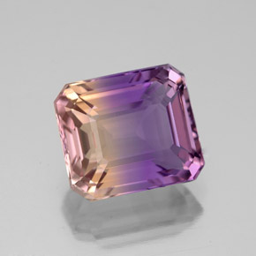 Ametrino bicolor natural 4,01ct, corte esmeralda, VVS