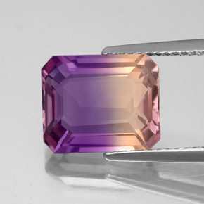 Ametrino bicolor natural 4,36ct, corte esmeralda, VS