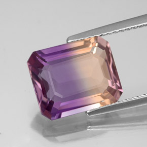 Ametrino bicolor natural 4,36ct, corte esmeralda, VS