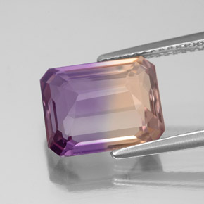 Ametrino bicolor natural 4,36ct, corte esmeralda, VS