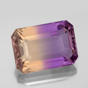 Ametrino bicolor natural 10,42ct, corte esmeralda, VVS