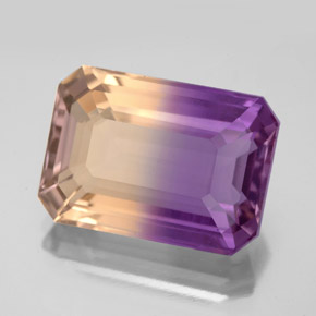 Ametrino bicolor natural 10,42ct, corte esmeralda, VVS