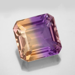 Ametrino bicolor natural 9,94ct, corte esmeralda, VS