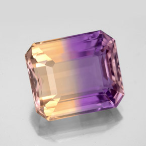 Ametrino bicolor natural 9,81ct, corte esmeralda, VVS