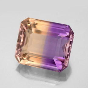 Ametrino bicolor natural 9,81ct, corte esmeralda, VVS