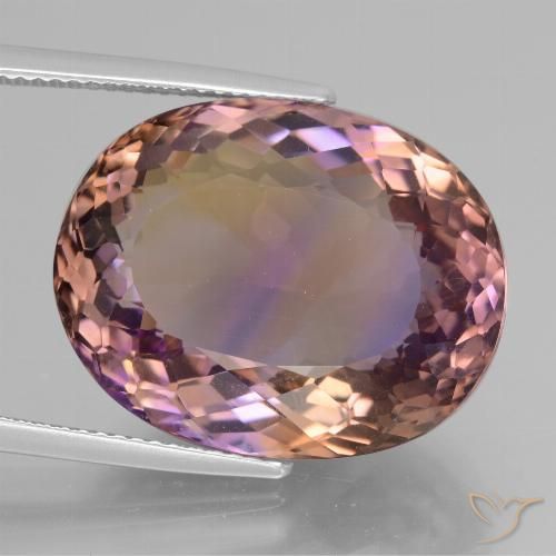 Ametrino bicolor natural 27,34ct, corte oval, VVS