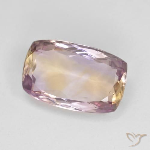 Ametrino bicolor natural 5,37ct, almofada cortada, VVS