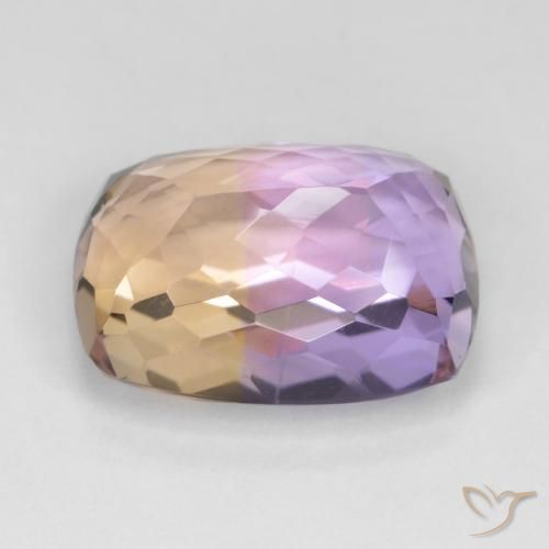Ametrino bicolor natural 15,68ct, almofada cortada, VVS-VS