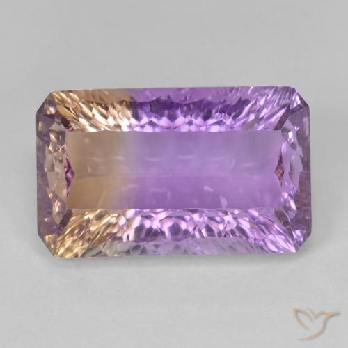 Ametrino bicolor de 9,72 quilates, corte octogonal côncavo de 16,4 x 10,1 mm do Brasil, Photo A