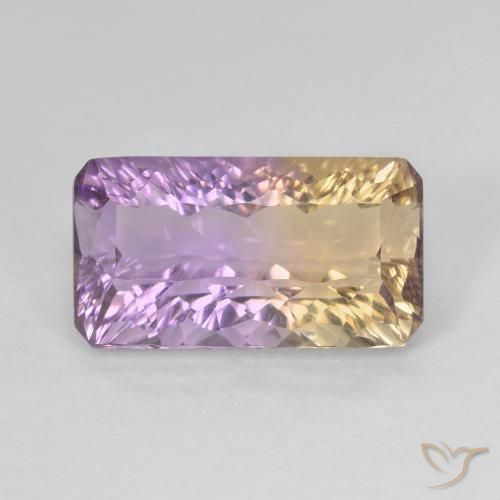Ametrino bicolor de 5,36 quilates, corte octogonal côncavo de 14,5 x 8 mm do Brasil, Photo A