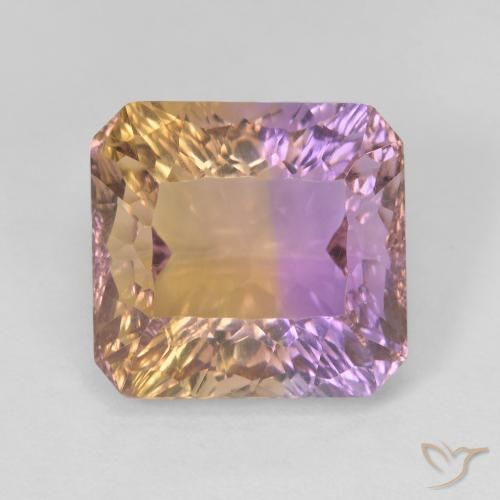 Ametrino bicolor de 9,05 quilates, corte octogonal côncavo de 12,6 x 11,9 mm do Brasil, Photo A